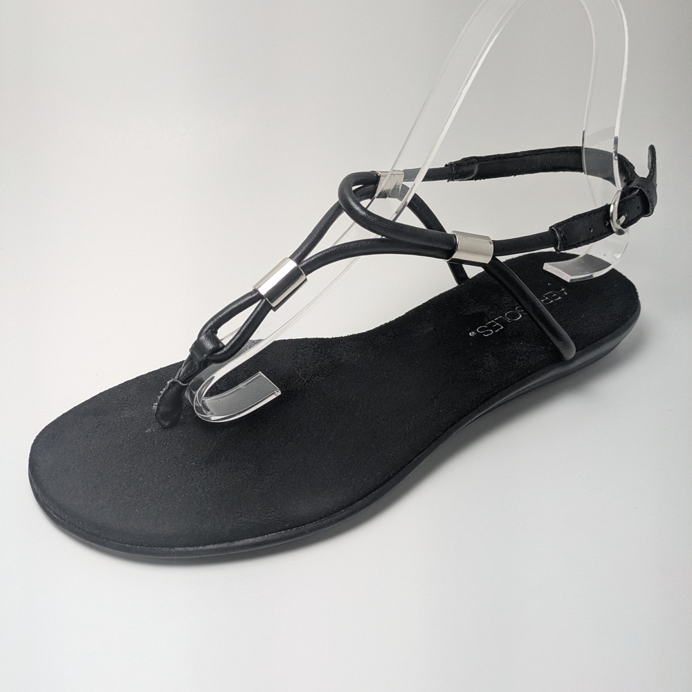 AEROSOLES T-Strap Gladiator Silver Black Leather Sandals Womens Size 8